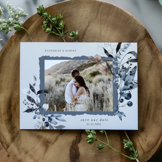 Frosty Winter Floral Save the Date Postcard Postkarte