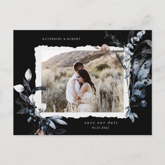 Frosty Winter Floral Save the Date Postcard Postkarte (Vorderseite)