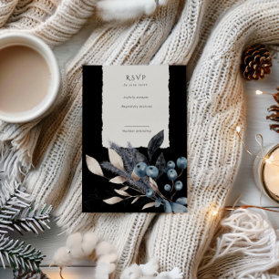 Frosty Winter Floral Vertical RSVP Card Karte