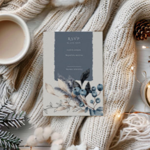 Frosty Winter Floral Vertical RSVP Card Karte