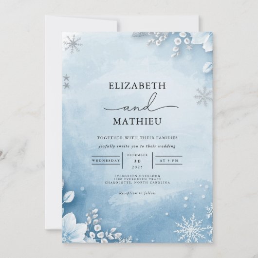 Frosty Winter Floral Wedding Einladung (Vorderseite)