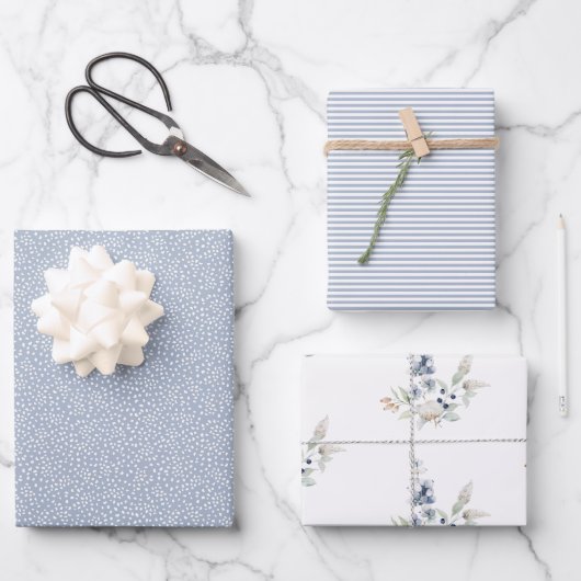Frosty Winter Foliage Botanical Holiday Dusty Blue Geschenkpapier Set (Vorderseite)