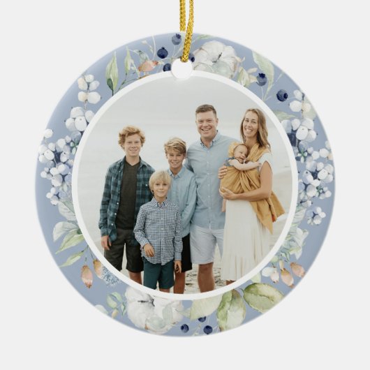 Frosty Winter Foliage Grüne Foto Weihnachten Keramik Ornament (Vorne)