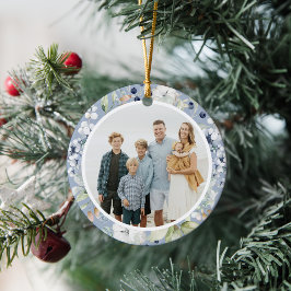 Frosty Winter Foliage Grüne Foto Weihnachten Keramik Ornament