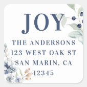 Frosty Winter Foliage Weihnachts-Rücksendeadresse Quadratischer Aufkleber (Vorderseite)