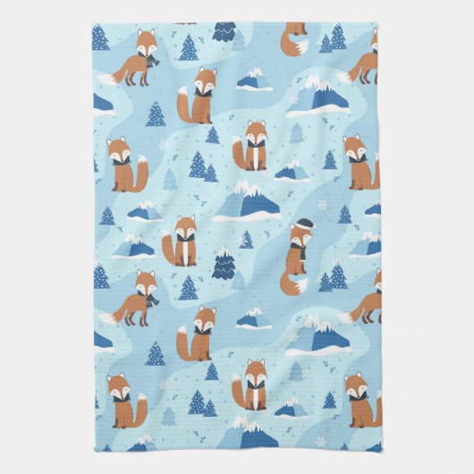 Frosty Winter Foxes Geschirrtuch (Vertikal)