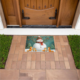 Frosty Winter Whimsical Snowman Fox Wonderland Fußmatte