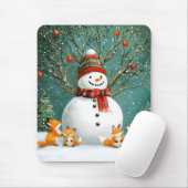 Frosty Winter Whimsical Snowman Fox Wonderland Mousepad (Mit Mouse)