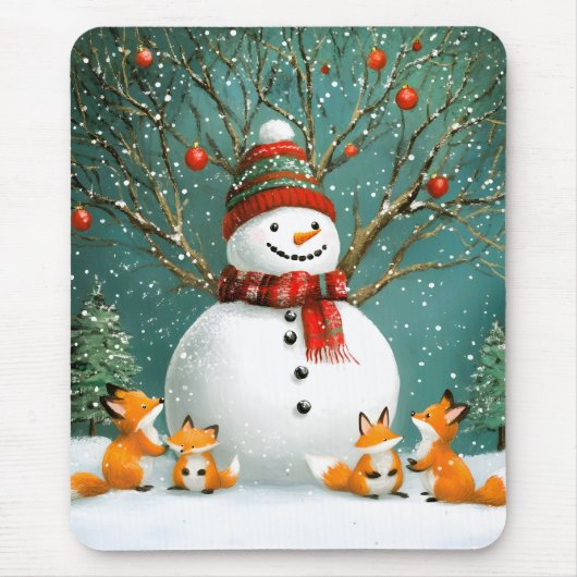 Frosty Winter Whimsical Snowman Fox Wonderland Mousepad (Vorne)