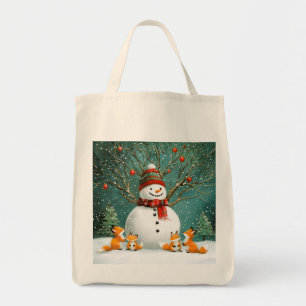 Frosty Winter Whimsical Snowman Fox Wonderland Tragetasche