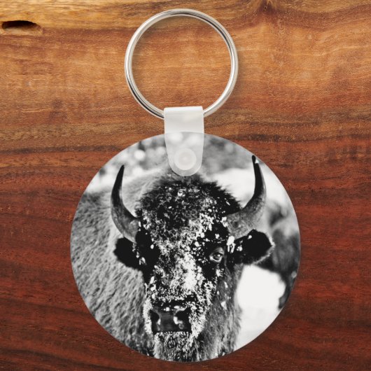 Frosty Yellowstone Bison Schlüsselanhänger (Vorderseite)