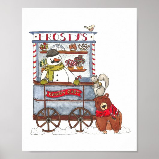 Frosty's Candy Cart - Niedlicher Holiday Snowman Poster (Vorne)