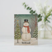 Frosty's Snowy Scene Personalisierte Weihnachten Postkarte (Stehend Vorderseite)