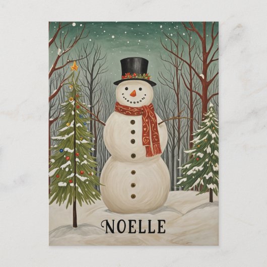 Frosty's Snowy Scene Personalisierte Weihnachten Postkarte (Vorderseite)