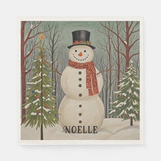 Frosty's Snowy Scene Personalisierte Weihnachten Serviette (Vorderseite)