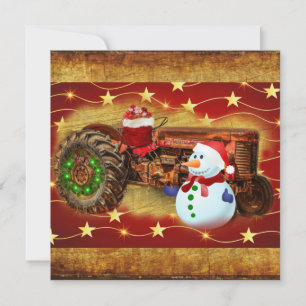 Frostys Vintage-Rot-Traktor-Weihnachten Feiertagskarte
