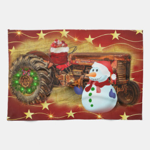 Frostys Vintage-Rot-Traktor-Weihnachten Geschirrtuch