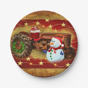 Frostys Vintage-Rot-Traktor-Weihnachten Pappteller