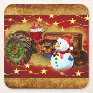Frosty's Vintage Weihnachten Rechteckiger Pappuntersetzer