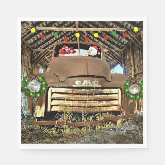 Frosty's Vintager GMC Truck Weihnachtslauf Serviette (Vorderseite)