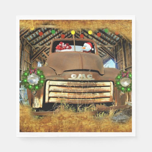 Frosty's Vintager GMC Truck Weihnachtslauf Serviette (Vorderseite)
