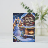 Frostys Warm Willkommen am Kamin Postkarte (Stehend Vorderseite)