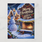 Frostys Warm Willkommen am Kamin Postkarte (Vorderseite)