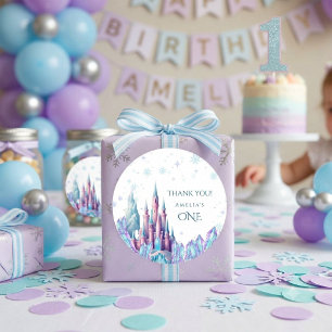 Frozen 1. Geburtstag Cartoon-Schloss Erster Geburt Runder Aufkleber