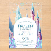 Frozen 1st Birthday Cartoon Castle Acryleinladungen (Vorderseite)