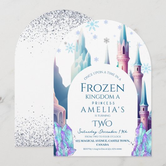 Frozen 2. Geburtstag Cartoon-Schloss Einladung (Vorne/Hinten)