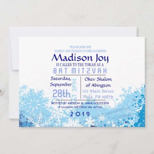 FROZEN Bar Bat Mitzvah Escort Card Einladung (Vorderseite)