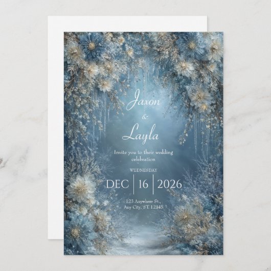 Frozen Bloom Winter Floral Wedding Einladung (Vorne/Hinten)