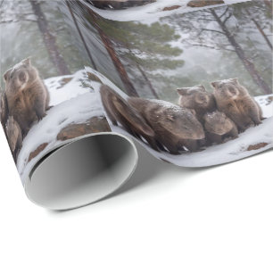 Frozen Burrow: Australian Wombat Family Geschenkpapier