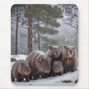 Frozen Burrow: Australian Wombat Family, Mousepad