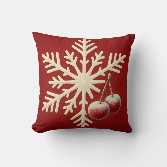 Frozen Cherry Snowflake – Winter Magic Design Kissen (Vorderseite)