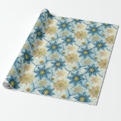 Frozen Elegance Blue and Gold Snowflake Geschenkpapier (Ungerollt)