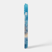 Frozen Fluss, gemütliche Hütte, Schnee, Pinien iPhone 15 Hülle (Linke Seite)