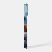 Frozen Fluss, Hirsch, gemütliche Hütte, Pinien iPhone 15 Hülle (Rechte Seite)