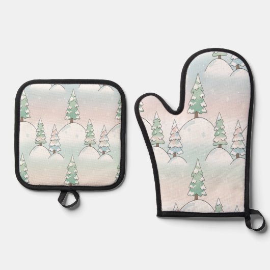 Frozen Forest Elegance Winter Tree Designs Ofenhandschuh & Topflappen-Set (Vorderseite)