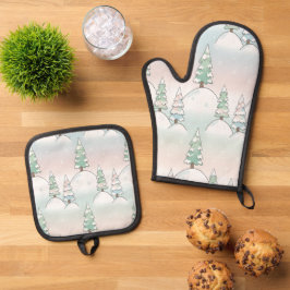 Frozen Forest Elegance Winter Tree Designs Ofenhandschuh & Topflappen-Set