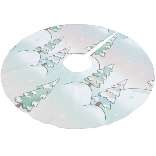 Frozen Forest Elegance Winter Tree Designs Polyester Weihnachtsbaumdecke (Schrägansicht)