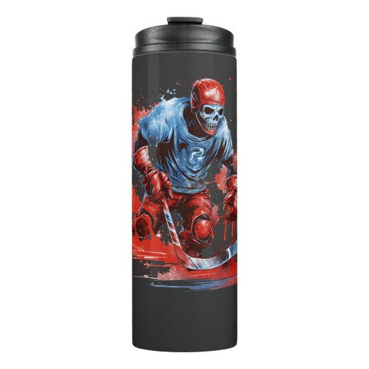 Frozen Fury: Eishockey-Skelett-T-Shirt Thermosbecher (Vorderseite)