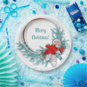 Frozen Ice Blue Christmas Branch Red Poinsettia Pappteller (Party)