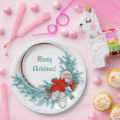 Frozen Ice Blue Christmas Branch Red Poinsettia Pappteller (Party)