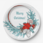 Frozen Ice Blue Christmas Branch Red Poinsettia Pappteller (Vorderseite)