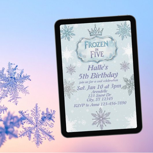 Frozen in Five Snowflake Birthday Invitation Einladung