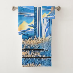 Frozen Lake Sunset Art Badhandtuch Set