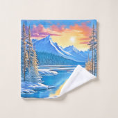 Frozen Lake Sunset Art Badhandtuch Set (Waschlappen)
