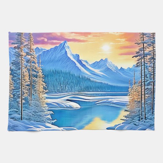 Frozen Lake Sunset Art Geschirrtuch (Horizontal)