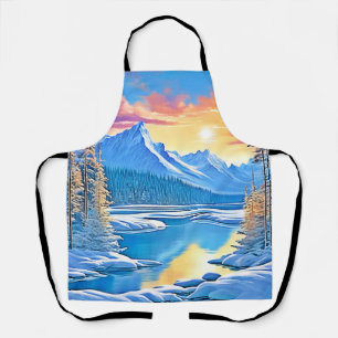 Frozen Lake Sunset Art Schürze